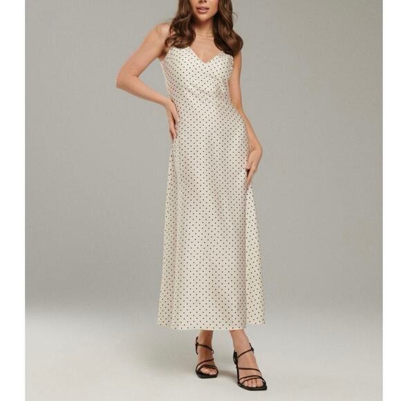 Sinsay Dresses & Skirts - Sinsay Satin Polka Dot Maxi Dress Sleeveless V Neck Elegant Retro White Medium